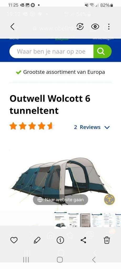 6 persoons Tunneltent Outwell Wolcott 6, Caravans en Kamperen, Tenten, Zo goed als nieuw, Ophalen