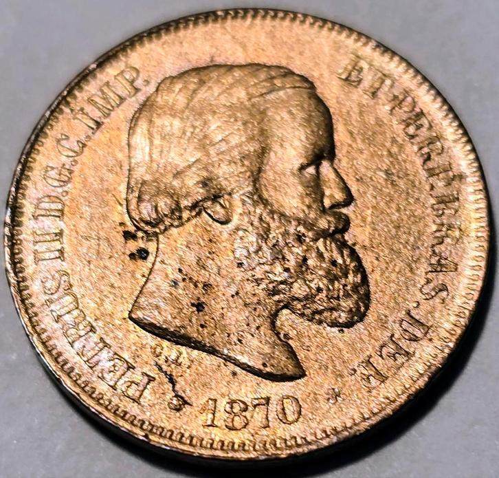 Brazilië 10 Reis 1870 - Pedro II - UNC, Postzegels en Munten, Munten | Nederland, Ophalen of Verzenden