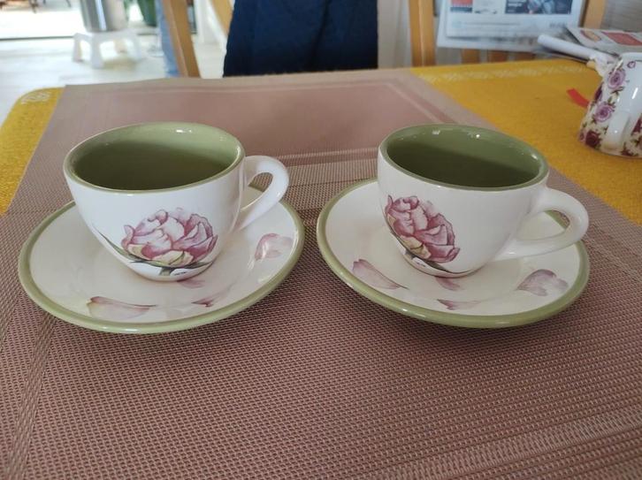 2 mooie kop en Schotels. Rozen. Jet ter Steege, Antiek en Kunst, Antiek | Servies compleet, Ophalen of Verzenden