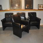Zwarte schapenleren eetkamerstoelen Lounge Atelier, Huis en Inrichting, Stoelen, Ophalen, Zo goed als nieuw, Zwart, Leer