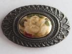 Etain Zinn pewter antieke tinnen rozen camee broche, Ophalen of Verzenden, Overige materialen, Broche