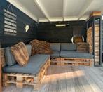Pallet Hoekbank met palletkussensets 'Hidde' - ZGAN, Tuin en Terras, Tuinsets en Loungesets, Ophalen, 5 zitplaatsen, Steigerhout