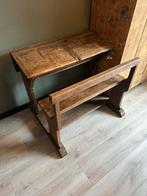 Antiek houten schoolbankje – vintage bureautje met bank, Ophalen, Zo goed als nieuw, 25 tot 50 cm, Rechthoekig