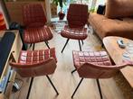 4 Vintage-look eetkamerstoelen – bruin kunstleer, Ophalen of Verzenden, Zo goed als nieuw, Bruin, Metaal