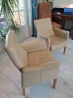2 x fauteuils Design Hender & Hazel Beige leder rug stelbaar, Ophalen, Zo goed als nieuw, Hout