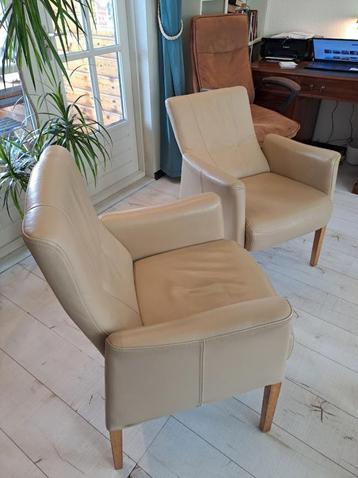 2 x fauteuils Design Hender & Hazel Beige leder rug stelbaar beschikbaar voor biedingen
