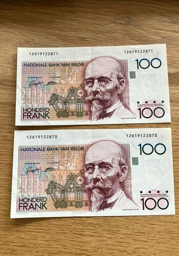 2x 100 francs Beyaert - oplopende nummers - gratis verzenden beschikbaar voor biedingen
