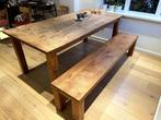 teakhouten eettafel + bijpassende bank, Ophalen, Gebruikt, 100 tot 150 cm, Teakhout