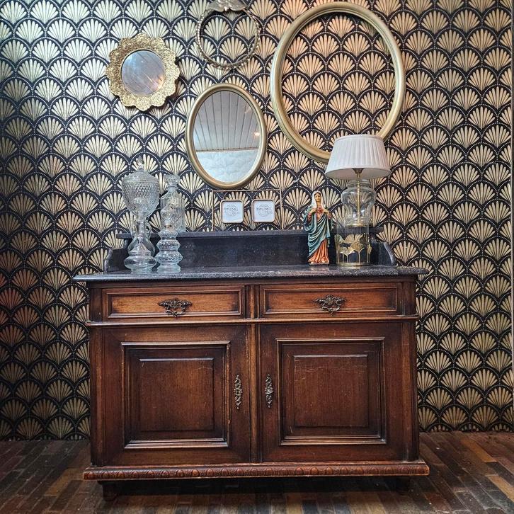 Mooie vintage dressoir met zwart marmerenblad, Huis en Inrichting, Kasten | Dressoirs, Zo goed als nieuw, 50 tot 100 cm, 25 tot 50 cm