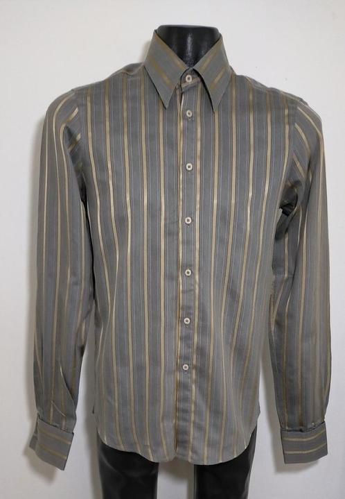 Grijs overhemd met goudkleurige strepen van Hans Ubbink, Kleding | Heren, Overhemden, Zo goed als nieuw, Halswijdte 39/40 (M)