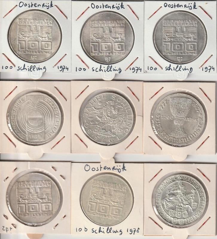 9 verschillende zilveren 100 schilling munten Oostenrijk, Postzegels en Munten, Munten | Europa | Niet-Euromunten, Setje, Oostenrijk