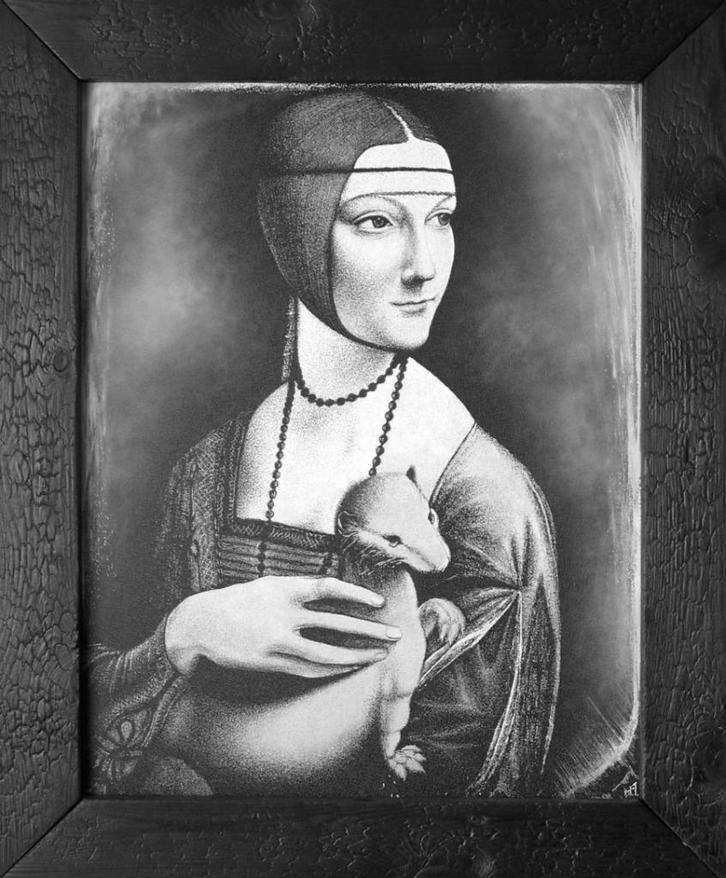 Dame met de hermelijn door L. da Vinci... Gravure, Antiek en Kunst, Kunst | Schilderijen | Modern, Verzenden