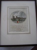 gravure De Lier rond 1790 handgekleurd en  ingelijst 29x24cm, Ophalen of Verzenden