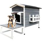 Hondenhuis hout | Met veranda | 105 x 58 x 74 cm | Wit/Grijs, Dieren en Toebehoren, Honden-accessoires, Nieuw, Verzenden