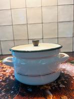 Emaille pan creme/gebroken wit gouden biezen groene rand, Ophalen of Verzenden