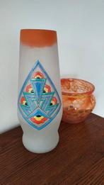 art deco vaas antiek glas Leune? emaille oranje blauw, Antiek en Kunst, Antiek | Vazen, Ophalen of Verzenden