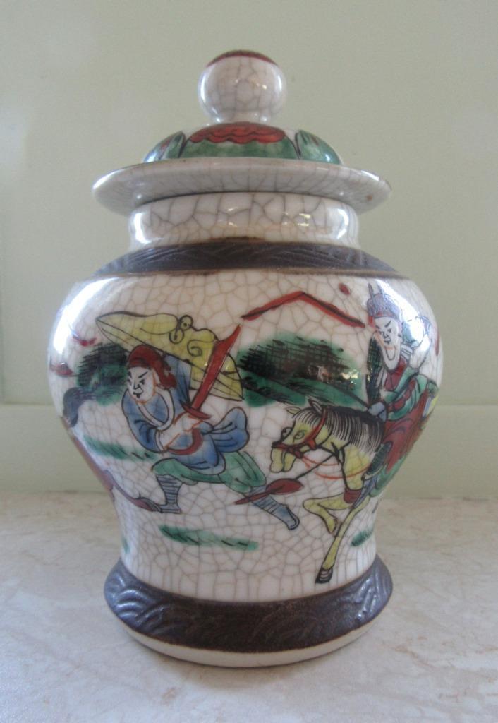 Antieke nanking porselein dekselpot krijger paard China, Antiek en Kunst, Kunst | Niet-Westerse kunst, Verzenden