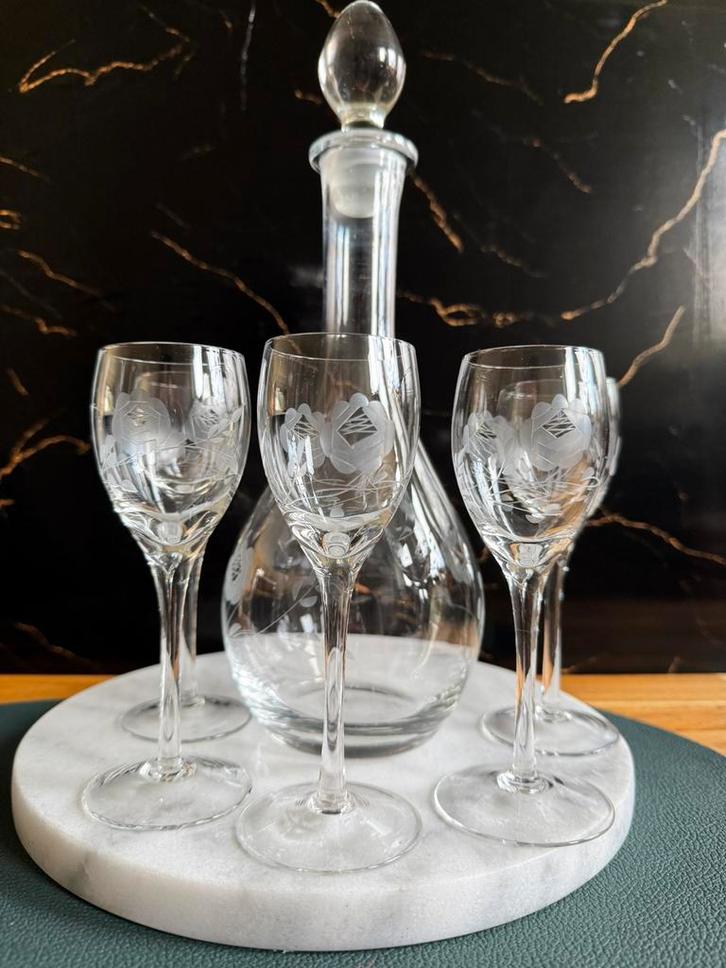Antieke karaf met 5 likeurglaasjes, Antiek en Kunst, Antiek | Glas en Kristal, Ophalen of Verzenden