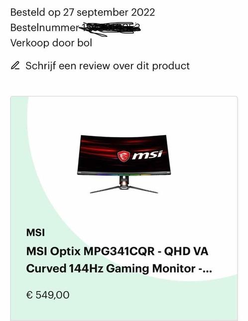 Gaming monitor 34"  MSI OPTIX MPG341CQR, Computers en Software, Monitoren, Gebruikt, 101 t/m 150 Hz, DisplayPort, HDMI, Gaming