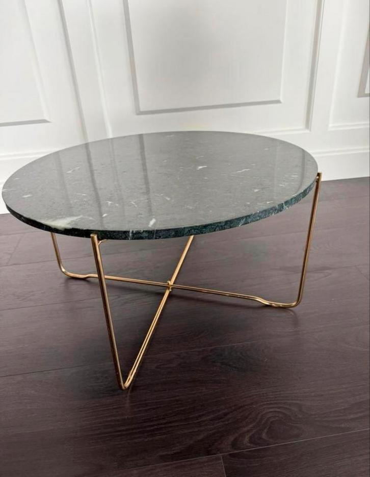 Salontafel groen marmer, Huis en Inrichting, Tafels | Salontafels, Zo goed als nieuw, Minder dan 50 cm, 50 tot 100 cm, Rond, Ophalen of Verzenden