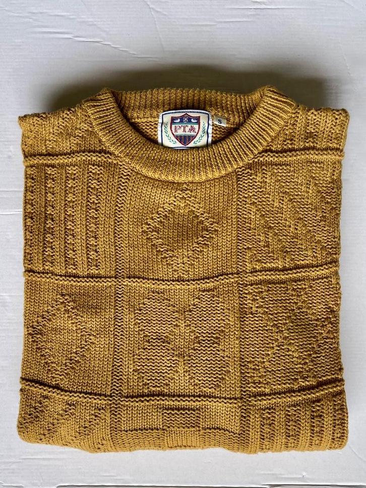 mosterdgele katoenen trui met ingebreide motieven van PTA, Kleding | Dames, Truien en Vesten, Zo goed als nieuw, Maat 42/44 (L)