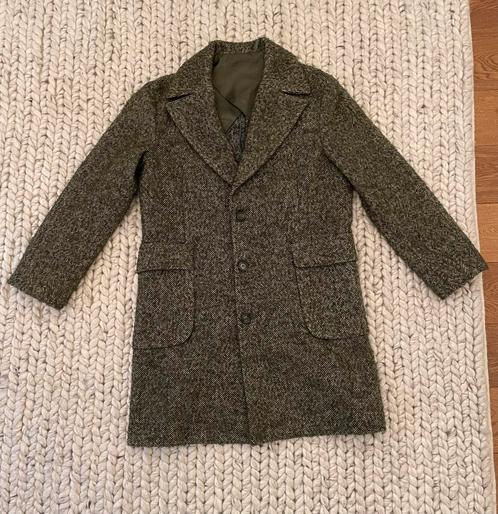 Blu Studio, fluffy heringbone overjas mt 48/50, korte arm, Kleding | Heren, Jassen | Winter, Gedragen, Maat 48/50 (M), Groen, Verzenden