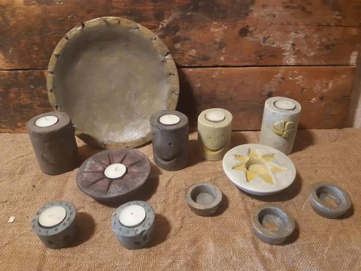 Set: Betonnen schaal en waxine bakjes, Huis en Inrichting, Woonaccessoires | Schalen en Manden, Zo goed als nieuw, Schaal, Rond