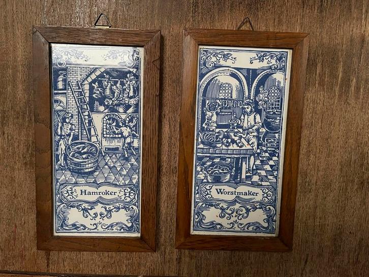 2 Ingelijste Delfts blauwe Stegeman tegels, Antiek en Kunst, Antiek | Wandborden en Tegels, Ophalen of Verzenden