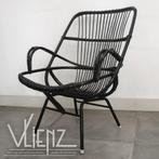 Vintage retro zwarte rotan fauteuil, stoel rattan, Huis en Inrichting, Stoelen, Gebruikt, Eén, Zwart, Riet of Rotan