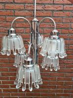 FIFTIES SIXTIES CHROMEN DESIGN HANGLAMP MET 6 KELKEN, Ophalen, 50 tot 75 cm, Glas, FIFTIES SIXTIES RETRO