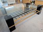 Glazen Salontafel met zwarte en messing details, Ophalen, Gebruikt, Glas, Modern