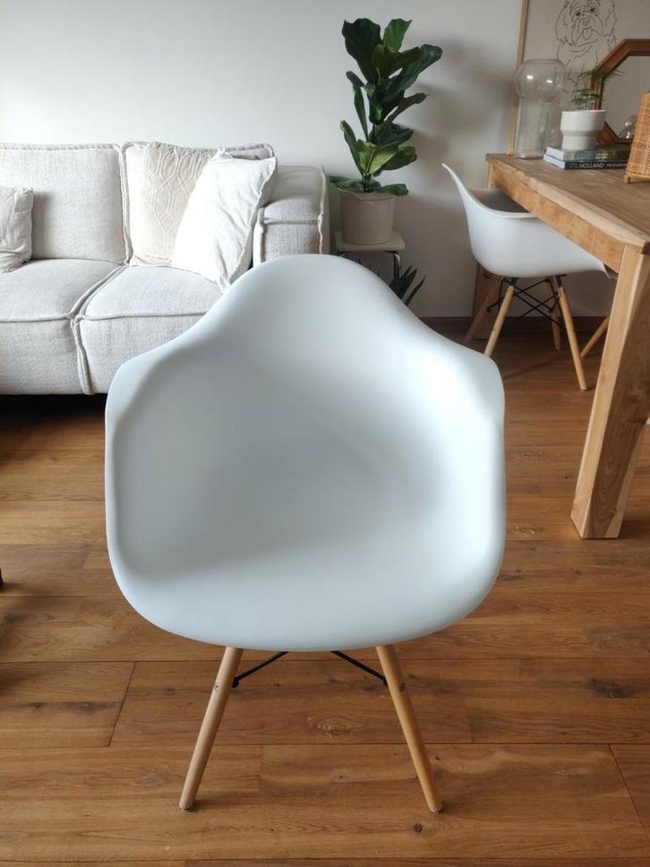 Set van 6 kuipstoelen wit (en evt tafel teak), Huis en Inrichting, Stoelen, Gebruikt, Vijf, Zes of meer stoelen, Hout, Kunststof