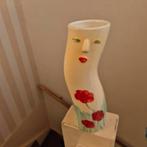 Vintage keramische vaas met gezicht en bloemen, Ophalen of Verzenden, Nieuw