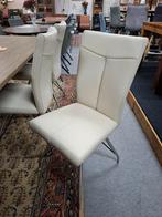 6 Nieuwe LEREN stoelen off-white met Rvs poot. SAMEN € 600,=, Ophalen, Wit, Nieuw, Metaal