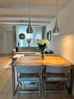 Eettafel massief hout en stalen frame, Huis en Inrichting, Tafels | Eettafels, Zo goed als nieuw, Vijf personen of meer, Rechthoekig