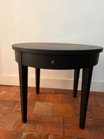 ANTIEK ZWART HOUTEN TAFELTJE LADE ROND BIJZETTAFEL, Minder dan 55 cm, Gebruikt, Rond, Hout
