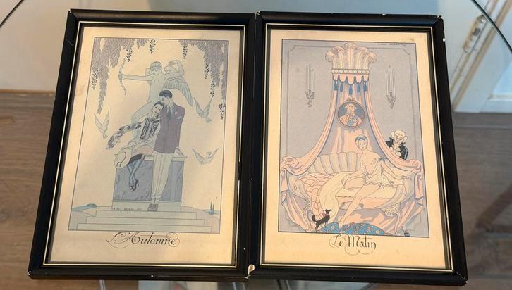 Twee Art Deco Prenten - 'Automne' & 'Le Matin', Antiek en Kunst, Kunst | Etsen en Gravures, Ophalen of Verzenden