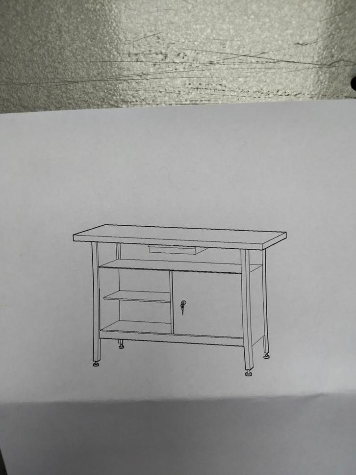 Stalen werkbank met houten blad., Doe-het-zelf en Verbouw, Werkbanken, Ophalen