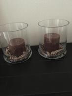 2 x vaas met kaars en schelpen Zgan, Minder dan 50 cm, Glas, Zo goed als nieuw, Ophalen