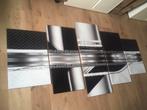 Modern Zwart Wit Zilver 5 luik schilderij 200x100cm 👍🏼🔴, Nieuw, Schilderij, Ophalen of Verzenden, 125 cm of meer
