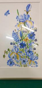 aquarel bloemen, blauw tinten, Huis en Inrichting, Woonaccessoires | Schilderijen, Tekeningen en Foto's, Ophalen of Verzenden