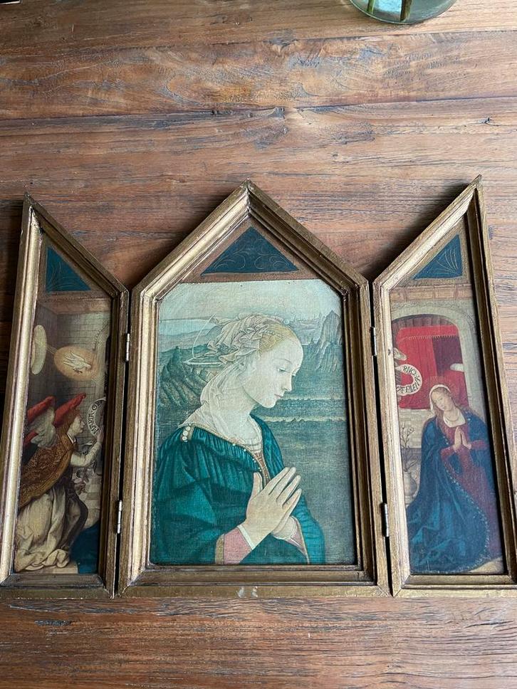 Antiek Triptiek Schilderij, Antiek en Kunst, Kunst | Schilderijen | Klassiek, Ophalen of Verzenden