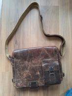 Aunts & Uncles leren schoudertas Donkerbruin Blauwe voering, Overige merken, Gebruikt, Minder dan 30 cm, 25 tot 40 cm