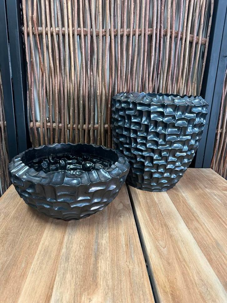 Set luxe kunstof design vazen zwart 20 en 40cm hoog, Huis en Inrichting, Woonaccessoires | Vazen, Nieuw, Overige kleuren, Minder dan 50 cm