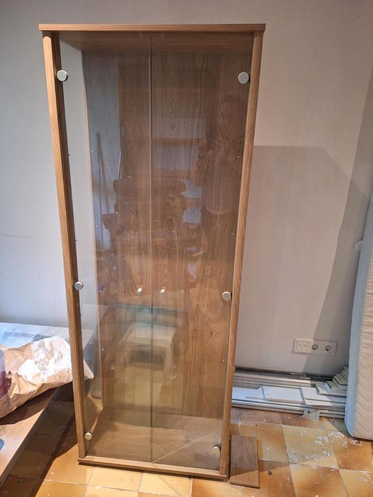 Mooie Houten Vitrinekast met Glas, Huis en Inrichting, Kasten | Vitrinekasten, Gebruikt, 150 tot 200 cm, 50 tot 100 cm, 25 tot 50 cm