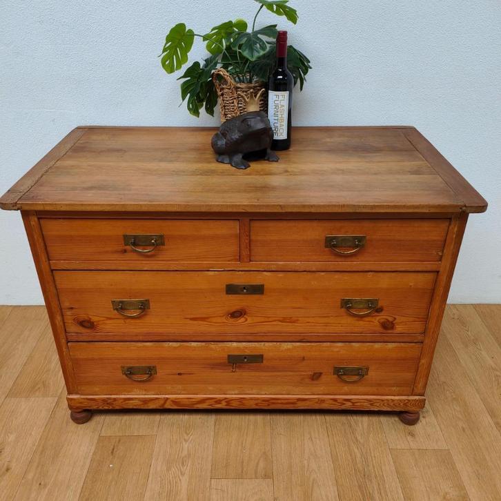 Antieke, Vintage houten ladekast commode ladekastje 716, Huis en Inrichting, Kasten | Ladekasten, Gebruikt, Grenenhout, 3 of 4 laden