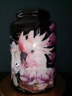 Grote glazen vaas met kaketoe en magnolia, 50 tot 75 cm, Zwart, Ophalen of Verzenden, Glas