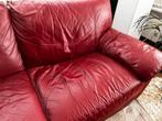 Red Leather Couch, Huis en Inrichting, Banken | Bankstellen, Rechte bank, Leer, 75 tot 100 cm, Zo goed als nieuw