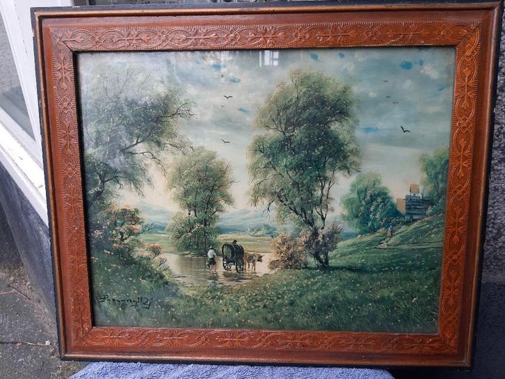 Schilderij, Aquarel, landschap, Dirk Verheul, Koe als trekk, Antiek en Kunst, Kunst | Schilderijen | Klassiek, Ophalen