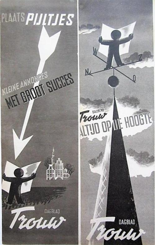 3 vintage advertenties reclames van AD Trouw dagblad 47-75, Verzamelen, Merken en Reclamevoorwerpen, Gebruikt, Verzenden